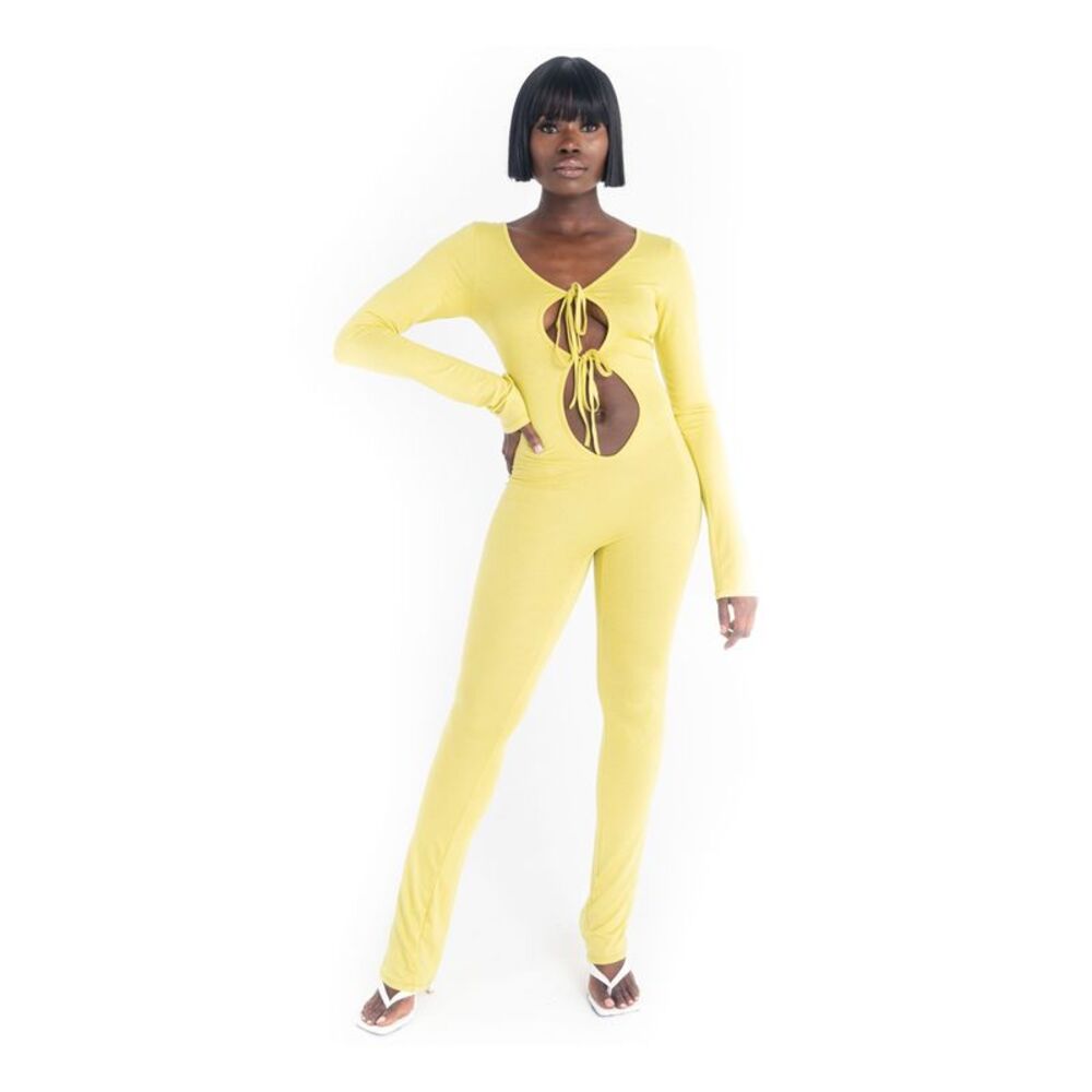 GRAYSCALE Womens Green Fitted Double Tie Front Skinny Straight leg Jumpsuit S